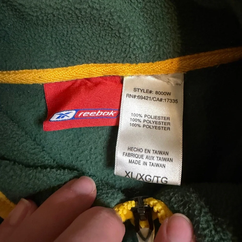 Y2K Reebok Green Bay Packers Fleece Quarter Zip Pullover Green Yellow Mens XL
